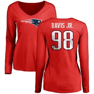 Women's Carl Davis Jr. New England Patriots Name & Number Logo Slim Fit Long Sleeve T-Shirt - Red