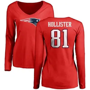 Women's Cody Hollister New England Patriots Name & Number Logo Slim Fit Long Sleeve T-Shirt - Red