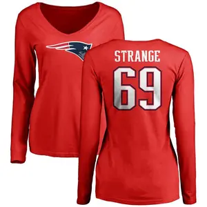 Women's Cole Strange New England Patriots Name & Number Logo Slim Fit Long Sleeve T-Shirt - Red