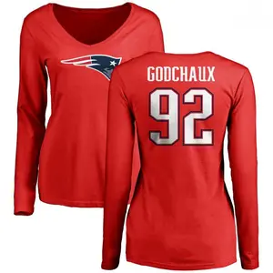 Women's Davon Godchaux New England Patriots Name & Number Logo Slim Fit Long Sleeve T-Shirt - Red