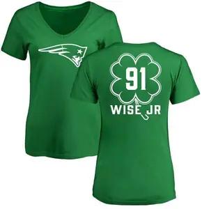 Women's Deatrich Wise Jr. New England Patriots Green St. Patrick's Day Name & Number V-Neck T-Shirt
