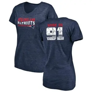 Women's Deatrich Wise Jr. New England Patriots Retro Tri-Blend V-Neck T-Shirt - Navy