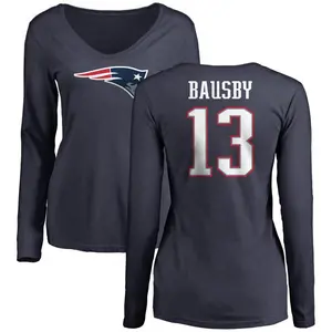Women's De'Vante Bausby New England Patriots Name & Number Logo Slim Fit Long Sleeve T-Shirt - Navy