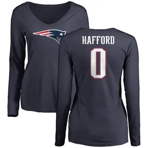 Women's Devin Hafford New England Patriots Name & Number Logo Slim Fit Long Sleeve T-Shirt - Navy
