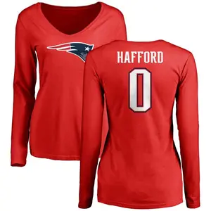 Women's Devin Hafford New England Patriots Name & Number Logo Slim Fit Long Sleeve T-Shirt - Red