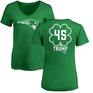 Women's Donald Trump New England Patriots Green St. Patrick's Day Name & Number V-Neck T-Shirt