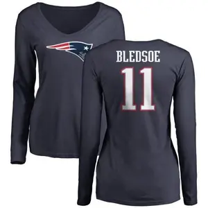 Women's Drew Bledsoe New England Patriots Name & Number Logo Slim Fit Long Sleeve T-Shirt - Navy