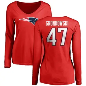 Women's Glenn Gronkowski New England Patriots Name & Number Logo Slim Fit Long Sleeve T-Shirt - Red