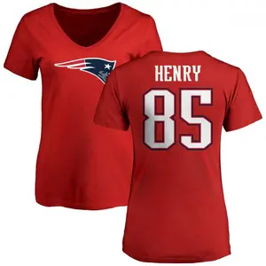 Women's Hunter Henry New England Patriots Name & Number Logo Slim Fit T-Shirt - Red