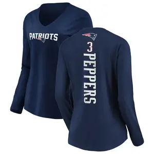 Women's Jabrill Peppers New England Patriots Backer Slim Fit Long Sleeve T-Shirt - Navy
