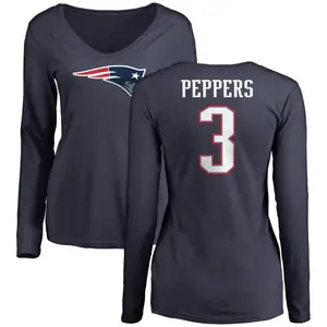 Women's Jabrill Peppers New England Patriots Name & Number Logo Slim Fit Long Sleeve T-Shirt - Navy