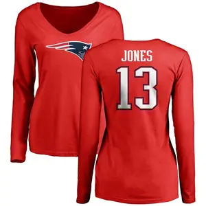 Women's Jack Jones New England Patriots Name & Number Logo Slim Fit Long Sleeve T-Shirt - Red
