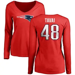 Women's Jahlani Tavai New England Patriots Name & Number Logo Slim Fit Long Sleeve T-Shirt - Red