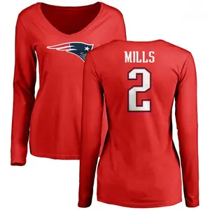Women's Jalen Mills New England Patriots Name & Number Logo Slim Fit Long Sleeve T-Shirt - Red