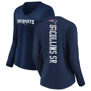 Women's Jamie Collins Sr. New England Patriots Backer Slim Fit Long Sleeve T-Shirt - Navy