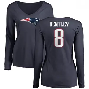 Women's Ja'Whaun Bentley New England Patriots Name & Number Logo Slim Fit Long Sleeve T-Shirt - Navy