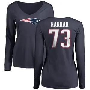 Women's John Hannah New England Patriots Name & Number Logo Slim Fit Long Sleeve T-Shirt - Navy