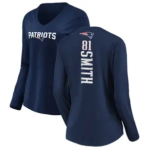 Women's Jonnu Smith New England Patriots Backer Slim Fit Long Sleeve T-Shirt - Navy