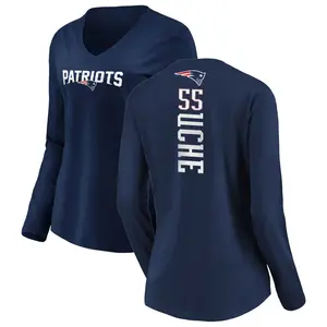 Women's Josh Uche New England Patriots Backer Slim Fit Long Sleeve T-Shirt - Navy