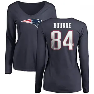 Women's Kendrick Bourne New England Patriots Name & Number Logo Slim Fit Long Sleeve T-Shirt - Navy
