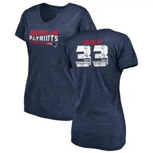 Women's Kevin Faulk New England Patriots Retro Tri-Blend V-Neck T-Shirt - Navy