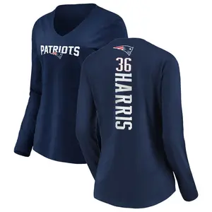 Women's Kevin Harris New England Patriots Backer Slim Fit Long Sleeve T-Shirt - Navy