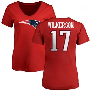 Women's Kristian Wilkerson New England Patriots Name & Number Logo Slim Fit T-Shirt - Red