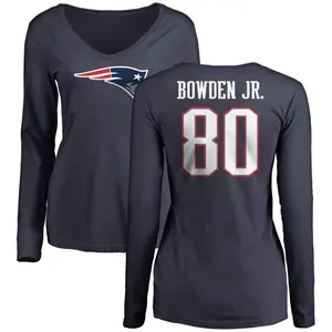 Women's Lynn Bowden Jr. New England Patriots Name & Number Logo Slim Fit Long Sleeve T-Shirt - Navy