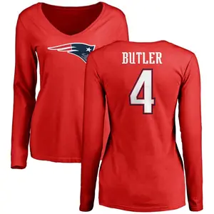 Women's Malcolm Butler New England Patriots Name & Number Logo Slim Fit Long Sleeve T-Shirt - Red