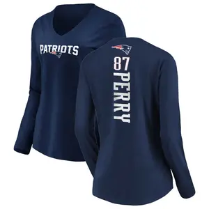 Women's Malcolm Perry New England Patriots Backer Slim Fit Long Sleeve T-Shirt - Navy