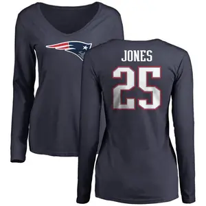 Women's Marcus Jones New England Patriots Name & Number Logo Slim Fit Long Sleeve T-Shirt - Navy