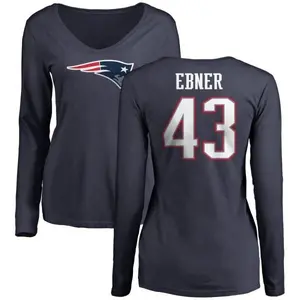 Women's Nate Ebner New England Patriots Name & Number Logo Slim Fit Long Sleeve T-Shirt - Navy