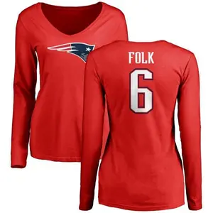 Women's Nick Folk New England Patriots Name & Number Logo Slim Fit Long Sleeve T-Shirt - Red