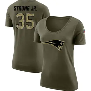 Women's Pierre Strong Jr. New England Patriots Salute to Service Olive Legend Scoop Neck T-Shirt