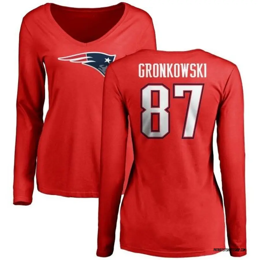 Women's Rob Gronkowski New England Patriots Name & Number Logo Slim Fit Long Sleeve T-Shirt - Red
