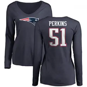 Women's Ronnie Perkins New England Patriots Name & Number Logo Slim Fit Long Sleeve T-Shirt - Navy
