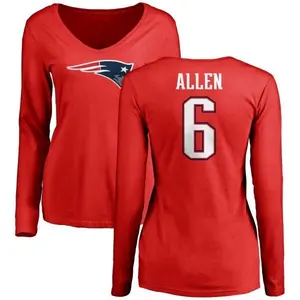 Women's Ryan Allen New England Patriots Name & Number Logo Slim Fit Long Sleeve T-Shirt - Red