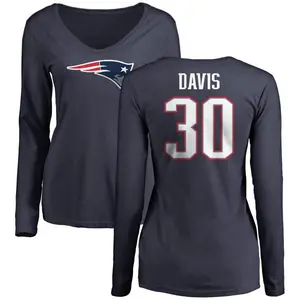 Women's Sean Davis New England Patriots Name & Number Logo Slim Fit Long Sleeve T-Shirt - Navy