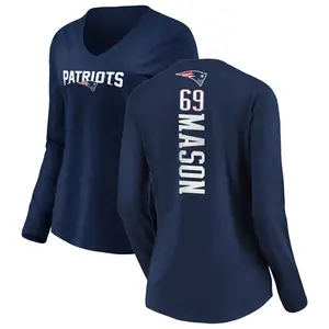 Women's Shaq Mason New England Patriots Backer Slim Fit Long Sleeve T-Shirt - Navy