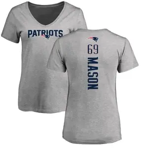 Women's Shaq Mason New England Patriots Backer V-Neck T-Shirt - Ash