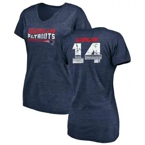 Women's Steve Grogan New England Patriots Retro Tri-Blend V-Neck T-Shirt - Navy