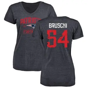 Women's Tedy Bruschi New England Patriots Navy Distressed Name & Number Tri-Blend V-Neck T-Shirt