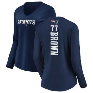 Women's Trent Brown New England Patriots Backer Slim Fit Long Sleeve T-Shirt - Navy