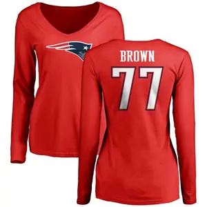 Women's Trent Brown New England Patriots Name & Number Logo Slim Fit Long Sleeve T-Shirt - Red