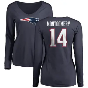 Women's Ty Montgomery New England Patriots Name & Number Logo Slim Fit Long Sleeve T-Shirt - Navy