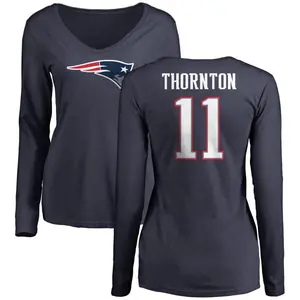 Women's Tyquan Thornton New England Patriots Name & Number Logo Slim Fit Long Sleeve T-Shirt - Navy