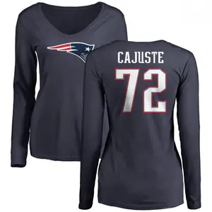 Women's Yodny Cajuste New England Patriots Name & Number Logo Slim Fit Long Sleeve T-Shirt - Navy