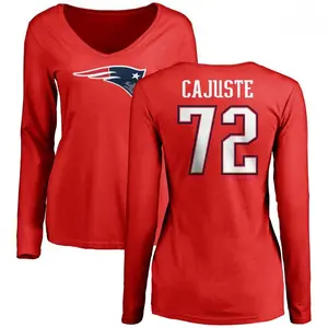 Women's Yodny Cajuste New England Patriots Name & Number Logo Slim Fit Long Sleeve T-Shirt - Red
