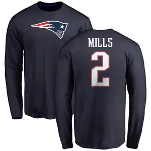 Youth Jalen Mills New England Patriots Name & Number Logo Long Sleeve T-Shirt - Navy