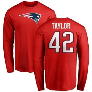 Youth J.J. Taylor New England Patriots Name & Number Logo Long Sleeve T-Shirt - Red